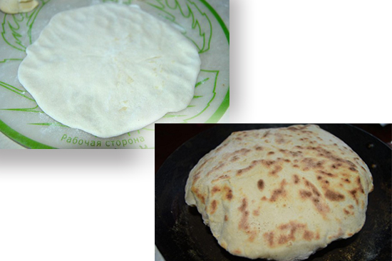 Пресные лепешки с картошкой на сковороде