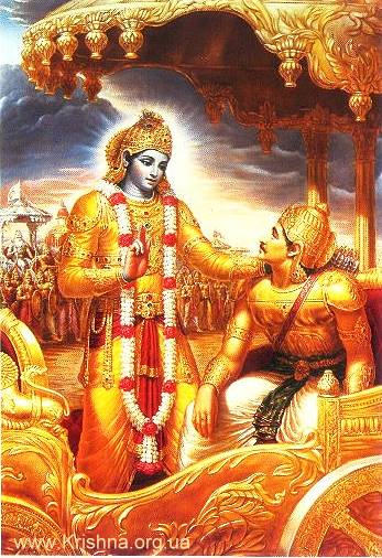 Кришна и Арджуна - иллюстрация с Бхагавад-Гиты